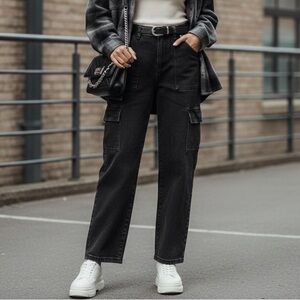 Michael Kors Relaxed Utility Cargo Jeans - Washed Black - Size 10